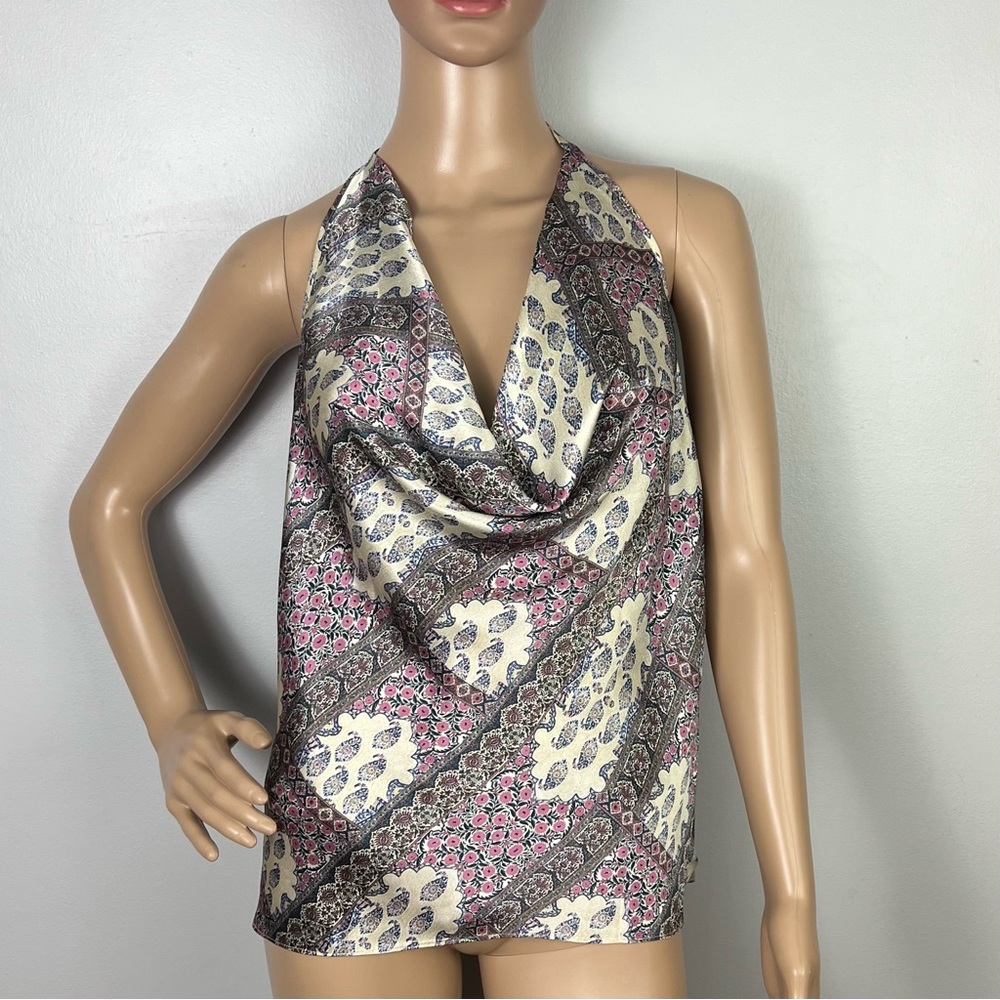 NEW CAMI NYC REVOLVE PAISLEY PRINT SILK HALTER TOP - Picture 2 of 9